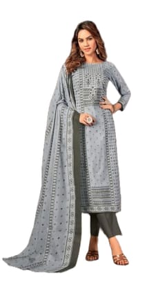 Pakistani Design Women's Pure Cotton Digital Printed Unstitched Salwar Suit Dress Material with Cotton Malmal Dupatta (Grey) Pakistani Design Women's Pure Cotton Digital Printed Unstitched Salwar Suit Dress Material with Cotton Malmal Dupatta (Grey)