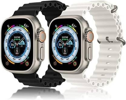 Ocean Strap Compatible with Watch Ultra Bands 49mm 45mm 44mm 42mm Sports loop Smart Watch Strap  (Black, White)