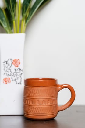 Sowpeace Handcrafted Terracotta coffee mug “Traditional styled with block art ” for kitchen and dining, premium artisan made utensils as serveware, for gift Sowpeace Handcrafted Terracotta coffee mug “Traditional styled with block art ” for kitchen and dining, premium artisan made utensils as serveware, for gift