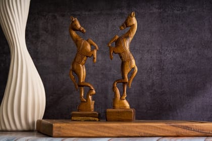 SOWPEACE Handcrafted Wooden Jumping Horse Set of 2 “Free-Spirited Rider” showpiece, Set of 2 Premium Artisan Made Tabletop Home Decor for Living R SOWPEACE Handcrafted Wooden Jumping Horse Set of 2 “Free-Spirited Rider” showpiece, Set of 2 Premium Artisan Made Tabletop Home Decor for Living R