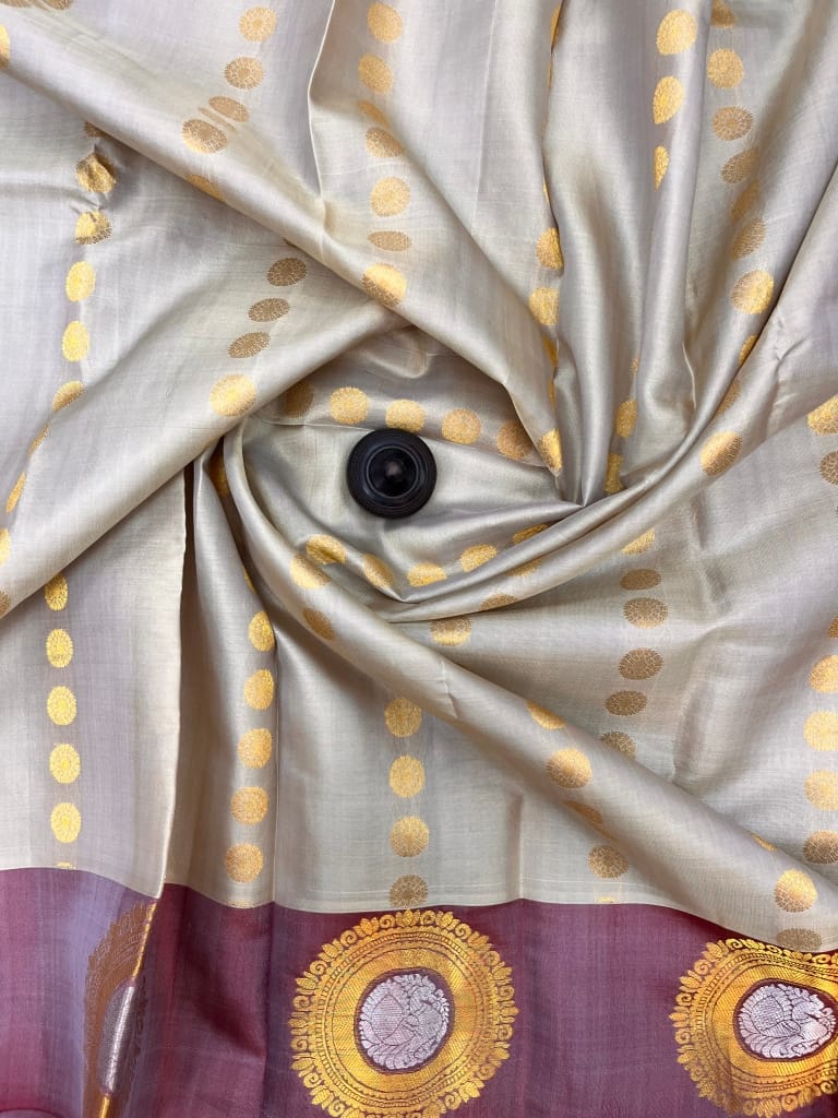 Beige Color Small Butta Design Kanjivaram Pure Silk Saree
