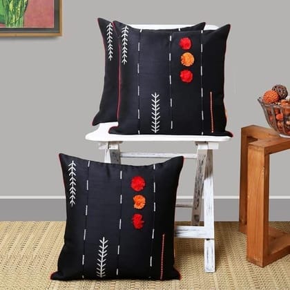 Set of 3pcs Black Embroidered cushion cover 16"x16"(EPD149_S3) Set of 3pcs Black Embroidered cushion cover 16"x16"(EPD149_S3)