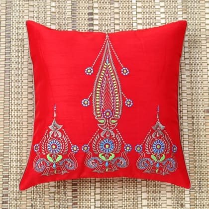ANS Ornamental Red and Gold Emb cushion cover with Colour Highlights ANS Ornamental Red and Gold Emb cushion cover with Colour Highlights