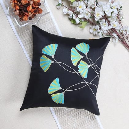 ANS Green & Blue Floral Emb cushion cover with Gold Piping at Sides ANS Green & Blue Floral Emb cushion cover with Gold Piping at Sides