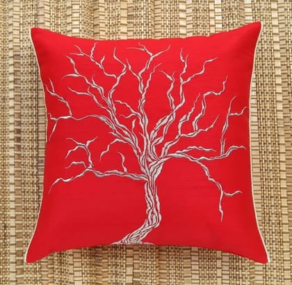 ANS Red Dry Tree Golden Emb cushion cover with Gold Piping at Sides ANS Red Dry Tree Golden Emb cushion cover with Gold Piping at Sides