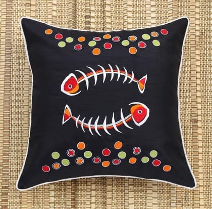 ANS Black Fishbone Emb cushion cover with Contrast Piping ANS Black Fishbone Emb cushion cover with Contrast Piping