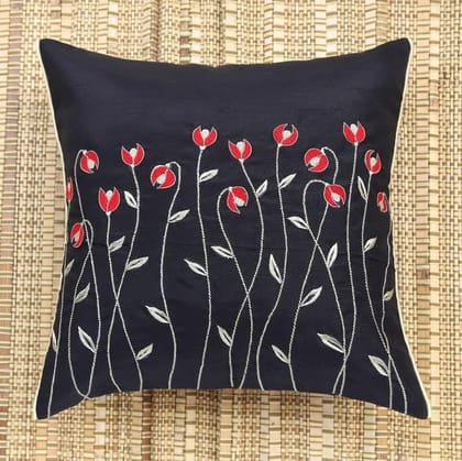 ANS Black Waving Flowers Emb cushion cover with Gold Piping at Sides ANS Black Waving Flowers Emb cushion cover with Gold Piping at Sides