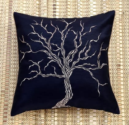 ANS Black Dry Tree Golden Emb cushion cover with Gold Piping at Sides ANS Black Dry Tree Golden Emb cushion cover with Gold Piping at Sides