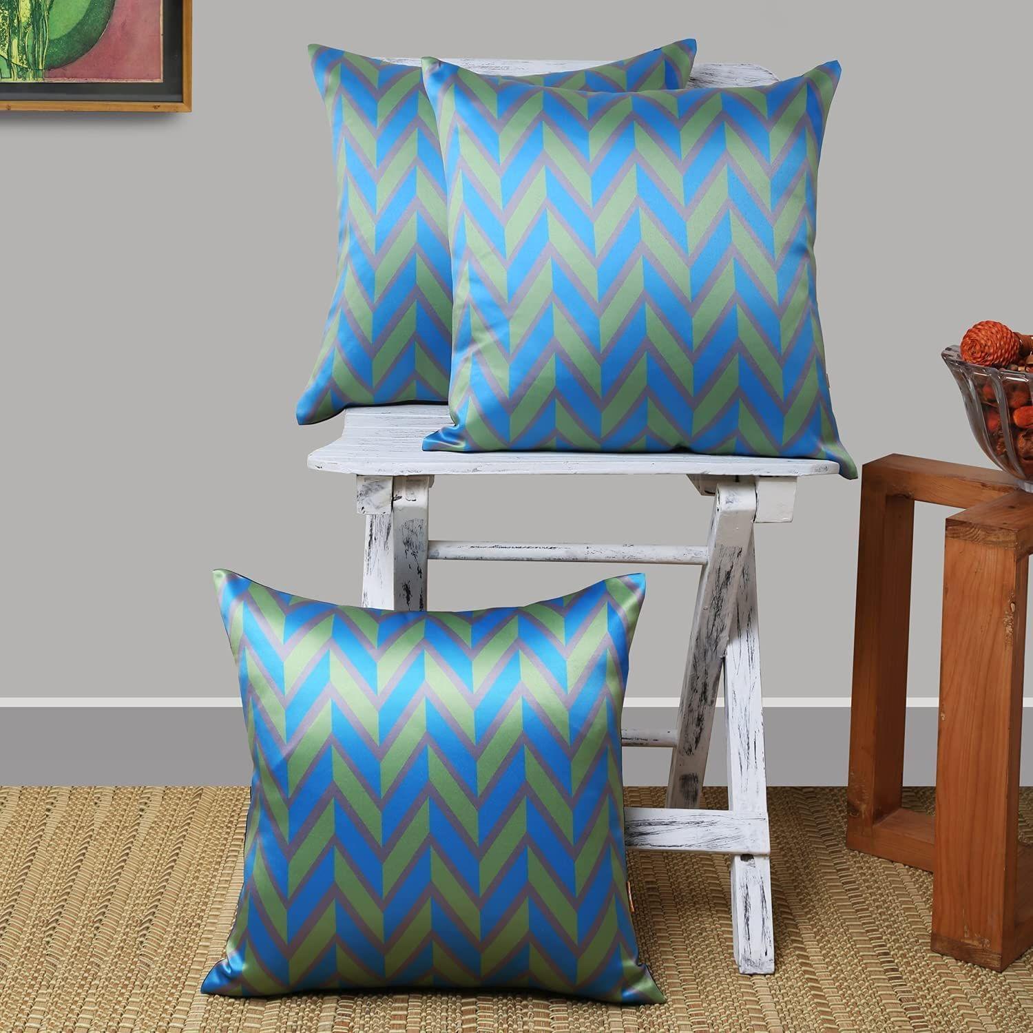 Set of 3 pcs Light Pink & Grey Zigzag Printed cushion cover 16"x16"