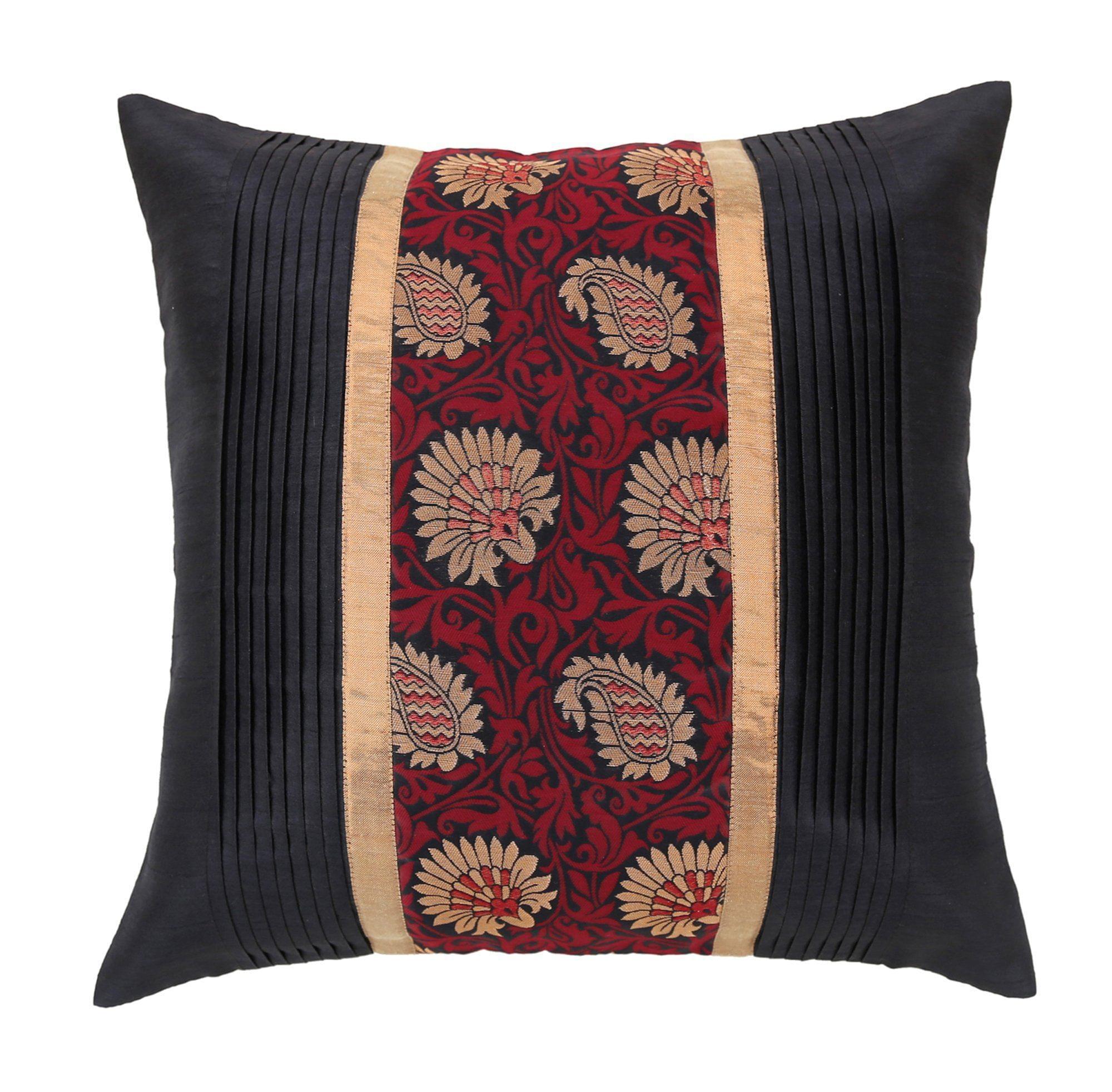 ANS Black Pleated cushion cover with Black and Silver Brocade