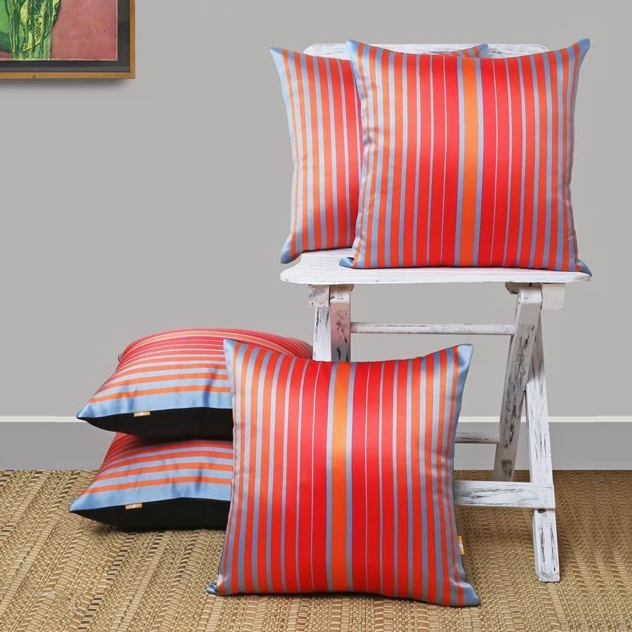 Set of 5 pcs Orange & Grey Stiped cushion cover 16"x16"(PPC137_S5)