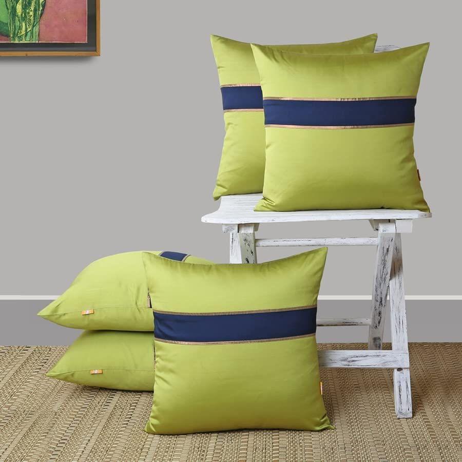 Set of 5 pcs Solid Lime Green Tuffeta cushion cover 16" X 16"(PCC116LN_S5)