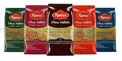 Manna Millets 2.5Kg Combo Pack of 5 (With Browntop) | Natural Grains Unpolished Millets | Siridhanya | Browntop 500g, Little 500g, Kodo 500g, Foxtail 500g, Barnyard 500g | Low GI Rice | Nutrient Powerhouse, High Protein & More Fibre than Rice Manna Millets 2.5Kg Combo Pack of 5 (With Browntop) | Natural Grains Unpolished Millets | Siridhanya | Browntop 500g, Little 500g, Kodo 500g, Foxtail 500g, Barnyard 500g | Low GI Rice | Nutrient Powerhouse, High Protein & More Fibre than Rice