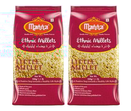 Manna Little Millet Unpolished 1Kg Natural Grains Kutki/Samai/Same/Samulu | Native Low GI Millet Rice | High Protein & 100% More Fibre than Rice -500g (Pack of 2) Manna Little Millet Unpolished 1Kg Natural Grains Kutki/Samai/Same/Samulu | Native Low GI Millet Rice | High Protein & 100% More Fibre than Rice -500g (Pack of 2)