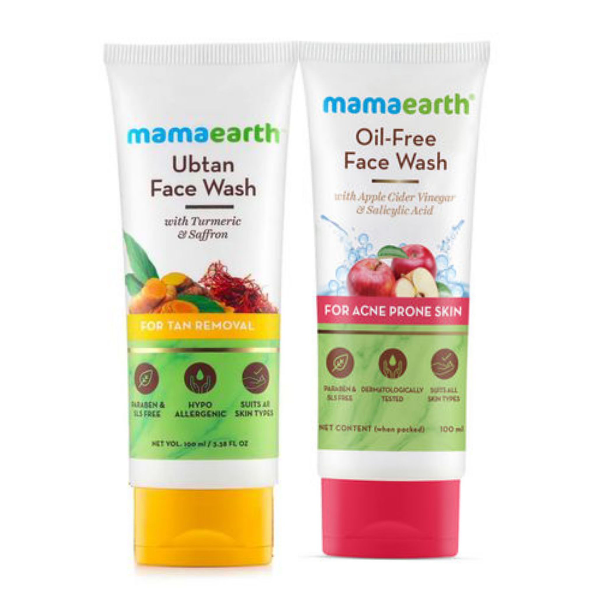 MAMAEARTH Ubtan + Apple cider vinegar facewash Combo (Pack of 2)