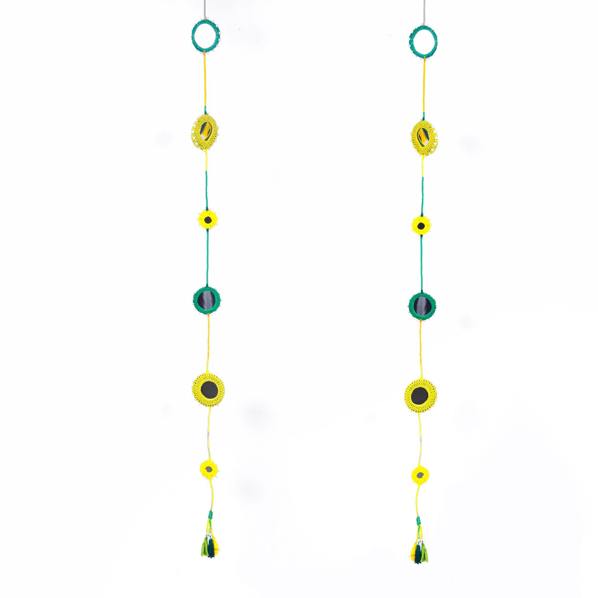 Tribes India Handcrafted hanging with Round Mirrorwork Yellow & Blue color