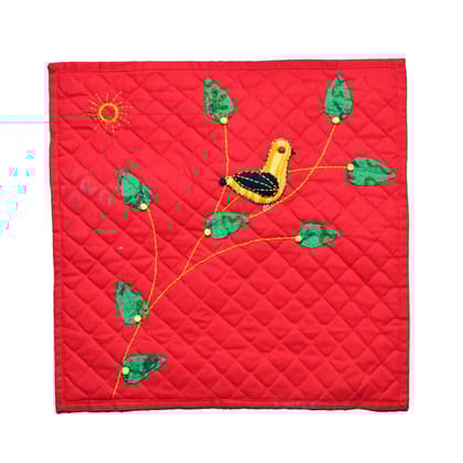 Tribes India Handcrafted Cushion Cover with Patch Work Red (40x40 cm)