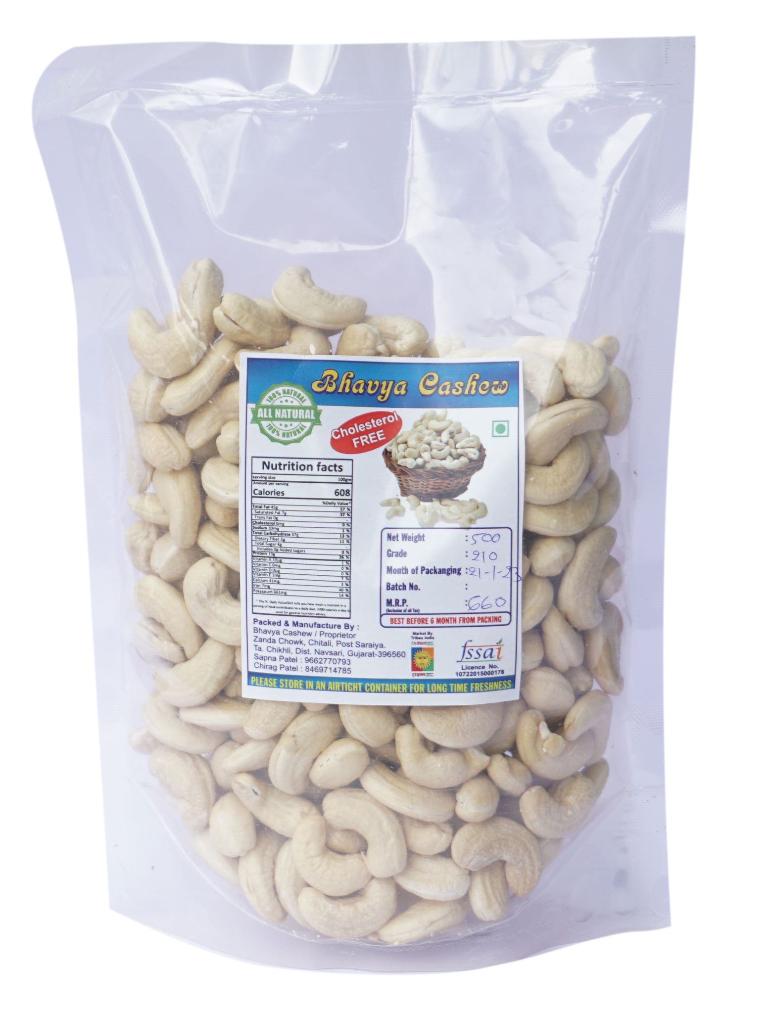 Tribes India Cashew Nut (500 gm) Grade (W-210)