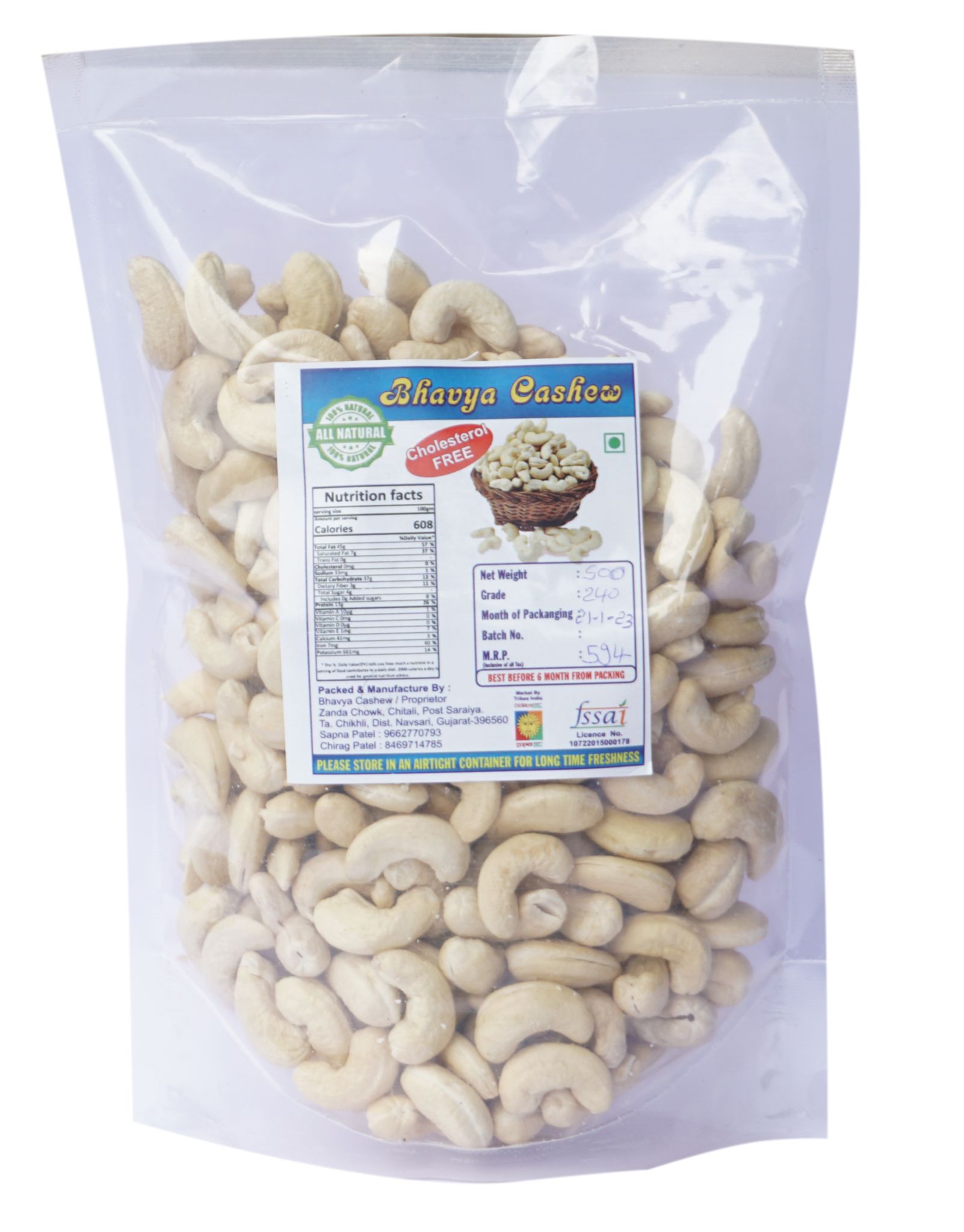 Tribes India Cashew Nut (500 gm) Grade (W-240)