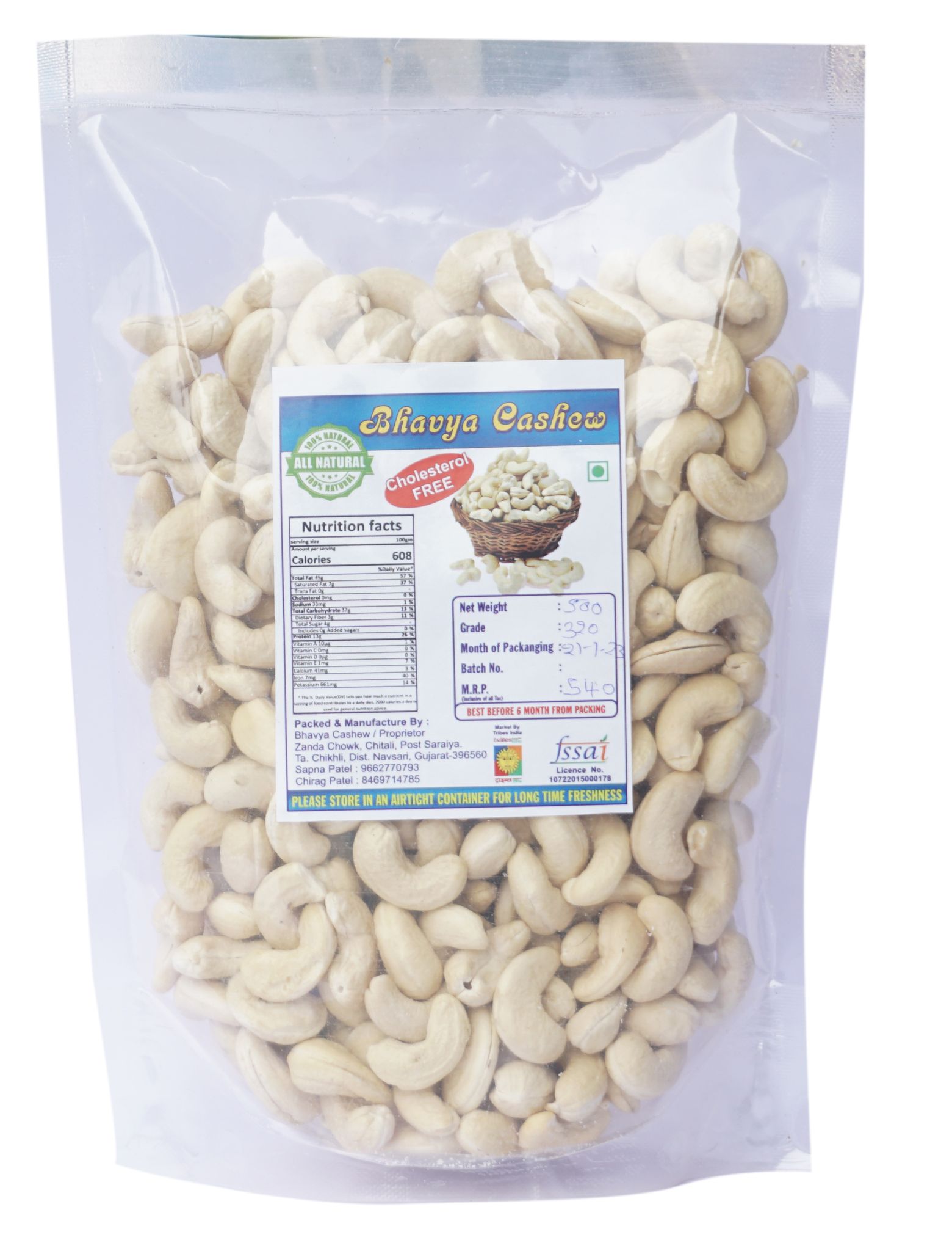 Tribes India Cashew Nut (500 gm) Grade (W-320)