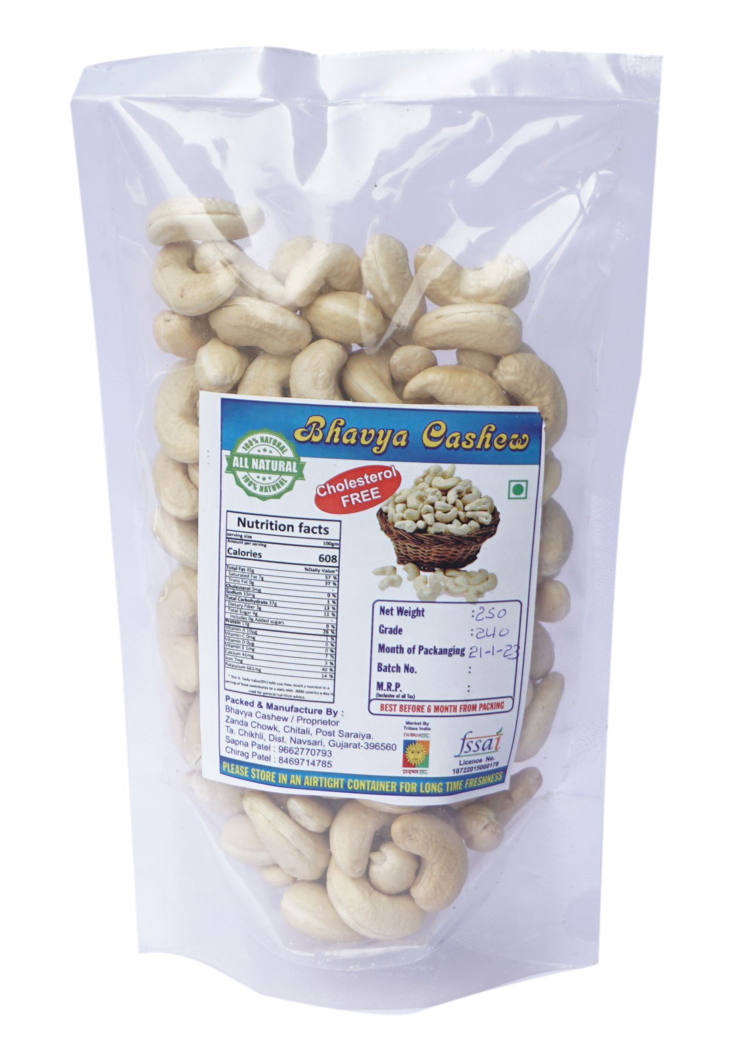 Tribes India Cashew Nut ( 250 gm) Grade (W-240)