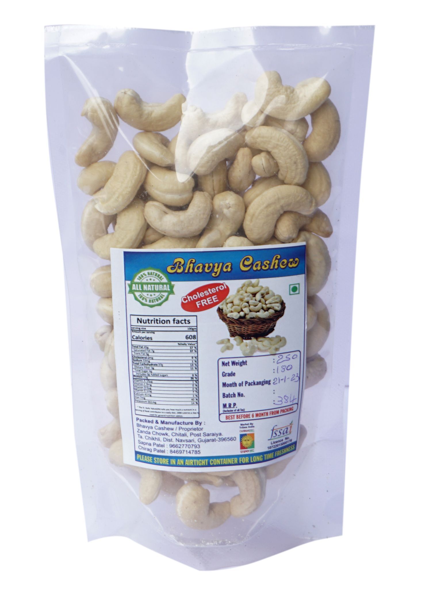 Tribes India Cashew Nut (250 gm) Grade (W-180)