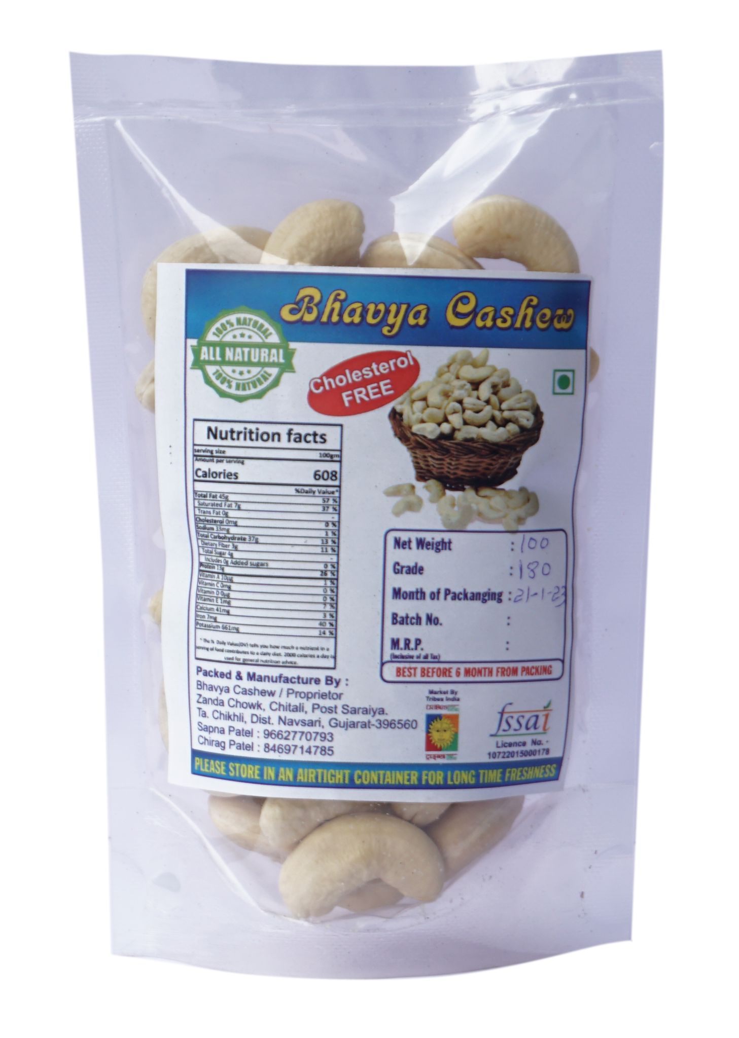 Tribes India Cashew Nut ( 100 gm) Grade (W-180)