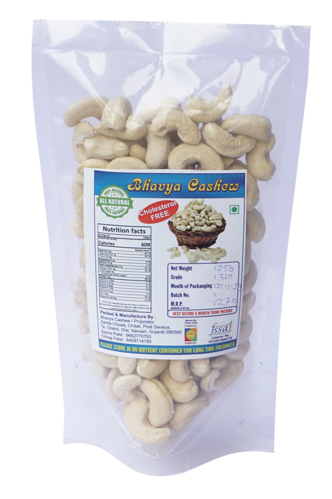 Tribes India Cashew Nut ( 250 gm) Grade (W-320)
