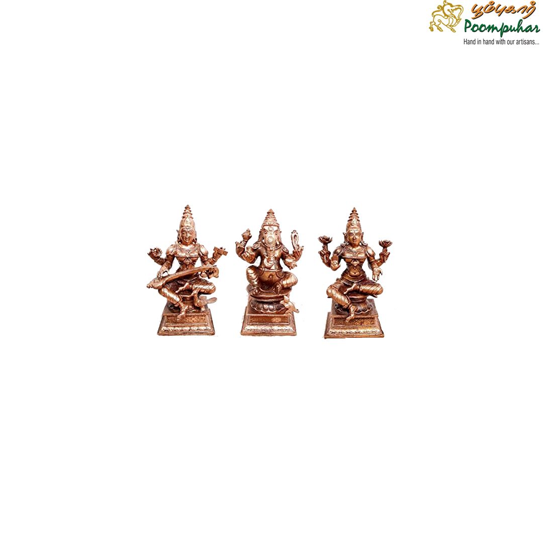 Copper Ganesh ,Lakshmi and Saraswathi Combo Idol 4 inches