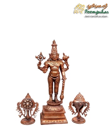 Copper Srinivasa Perumal with Sanghu Chakram 5.1 Inches