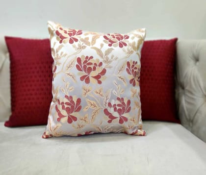 GOODVIBES Maroon White Damask / Self Design / Woven Motifs Embroidered Zipper Square Combo Cushion Covers (24x24 inch or 60 x 60 cm) Set of 3