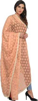 Peach-Nectar Phulkari Extra-Wide Dupatta from Punjab with Embroidered Bootis in Self-color Thread Peach-Nectar Phulkari Extra-Wide Dupatta from Punjab with Embroidered Bootis in Self-color Thread