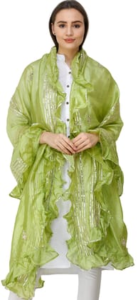 Wild-Lime Dupatta from Amritsar with Gota Patches and Frill Border Wild-Lime Dupatta from Amritsar with Gota Patches and Frill Border