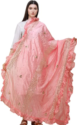 Conch-Shell Dupatta from Amritsar with Gota Patches and Frill Border Conch-Shell Dupatta from Amritsar with Gota Patches and Frill Border