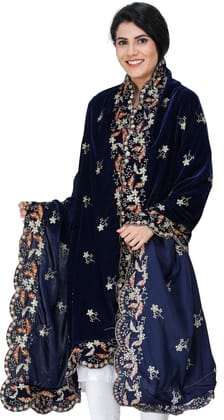Graystone Velvet Dupatta from Amritsar with Embroidered Flowers and Sequins Graystone Velvet Dupatta from Amritsar with Embroidered Flowers and Sequins