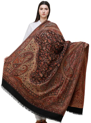 Caviar-Black Reversible Jamawar Shawl with Woven Paisleys Caviar-Black Reversible Jamawar Shawl with Woven Paisleys