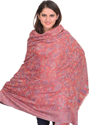 Dusty-Rose Reversible Jamawar Shawl with Woven Paisleys Dusty-Rose Reversible Jamawar Shawl with Woven Paisleys