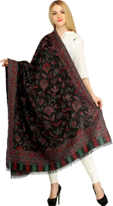 Black and Green Reversible Jamawar Shawl with Woven Paisleys Black and Green Reversible Jamawar Shawl with Woven Paisleys