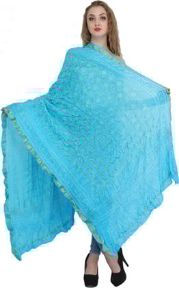 Batton-Blue Bandhani Tie-Dye Gharchola Dupatta from Jodhpur with Golden Thread Weave