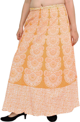 Sunflower Wrap-Around Long Skirt with Block-Print in Pastel Colors Sunflower Wrap-Around Long Skirt with Block-Print in Pastel Colors
