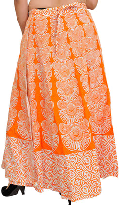 Orange-Peel Wrap-Around Long Skirt with Block-Print in Pastel Colors Orange-Peel Wrap-Around Long Skirt with Block-Print in Pastel Colors