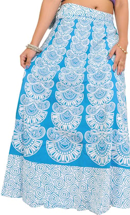 Methyl-Blue Wrap-Around Long Skirt with Block-Print in Pastel Colors Methyl-Blue Wrap-Around Long Skirt with Block-Print in Pastel Colors