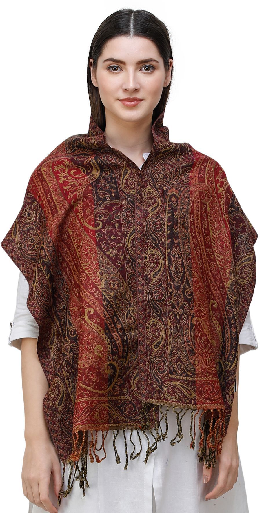 Wren Reversible Jamawar Scarf from Amritsar with Woven Paisleys