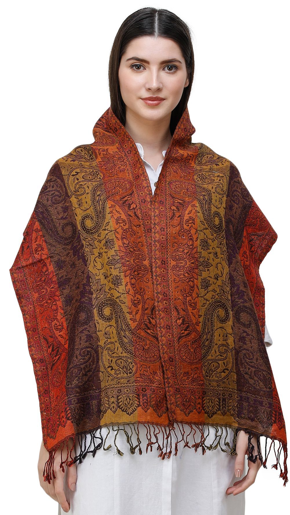 Antelope Reversible Jamawar Scarf from Amritsar with Woven Paisleys