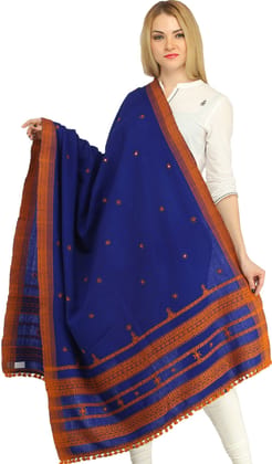 Mazarine-Bule Shawl from Kutch with Embroidered Flowers and Mirrors Mazarine-Bule Shawl from Kutch with Embroidered Flowers and Mirrors
