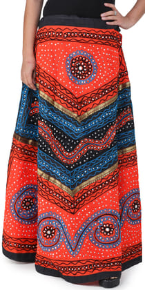 Orange And Black Long Ghagra Skirt from Jaipur with Aari Embroidery and Sequins Orange And Black Long Ghagra Skirt from Jaipur with Aari Embroidery and Sequins