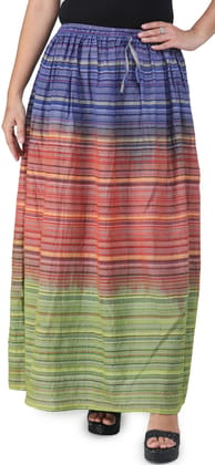 Purple-Green Long Summer Skirt with Stripes Woven in Multi-Color Thread and Dori on Waist Purple-Green Long Summer Skirt with Stripes Woven in Multi-Color Thread and Dori on Waist