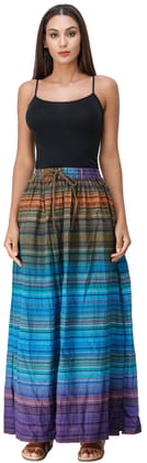 Swedish-Blue Long Summer Skirt with Stripes Woven in Multi-Color Thread and Dori on Waist Swedish-Blue Long Summer Skirt with Stripes Woven in Multi-Color Thread and Dori on Waist