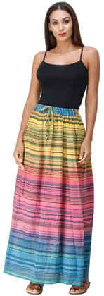 Pink Carnation Long Summer Skirt with Stripes Woven in Multi-Color Thread and Dori on Waist Pink Carnation Long Summer Skirt with Stripes Woven in Multi-Color Thread and Dori on Waist