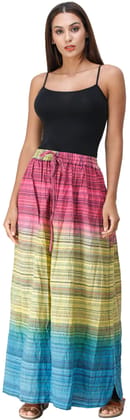 Green-Sheen Long Summer Skirt with Stripes Woven in Multi-Color Thread and Dori on Waist Green-Sheen Long Summer Skirt with Stripes Woven in Multi-Color Thread and Dori on Waist